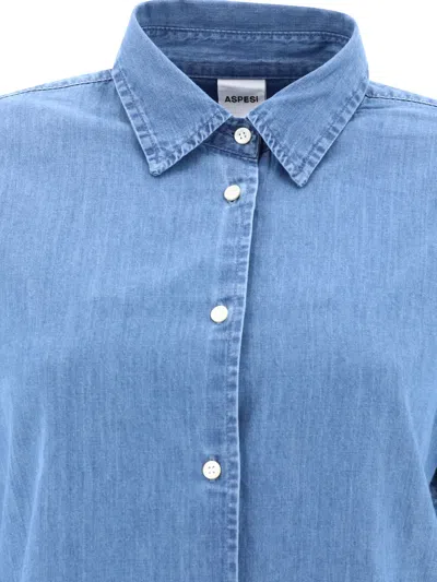 Shop Aspesi Shirt In Lightweight Denim In Light Blue