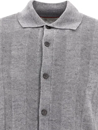 Shop Brunello Cucinelli Textured Rib Knit Shirt In Grey