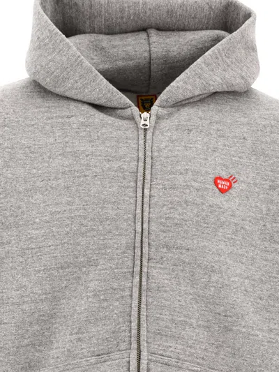 Shop Human Made Zip Up Hoodie In Grey