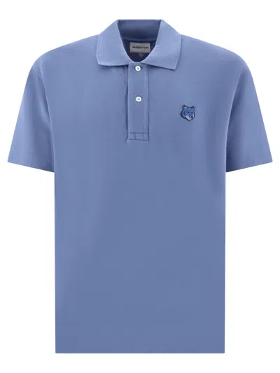 Shop Maison Kitsuné "tonal Fox Head" Polo Shirt In Light Blue