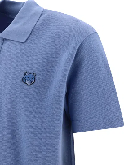 Shop Maison Kitsuné "tonal Fox Head" Polo Shirt In Light Blue