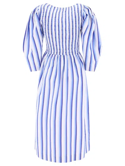 Shop Ganni Striped Smock Dress In Light Blue