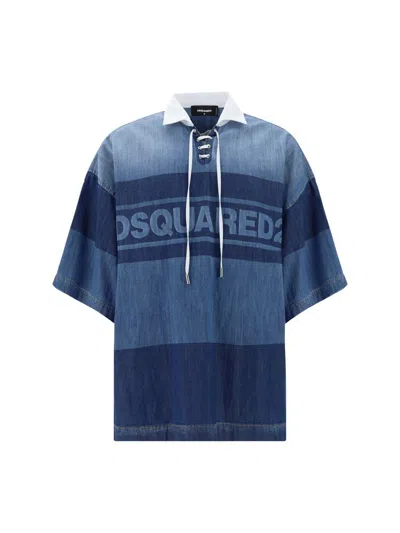 Shop Dsquared2 Polo Shirts In Navy Blue