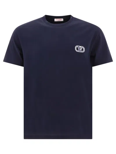 Shop Valentino T-shirt With Vlogo Signature Patch In Blue