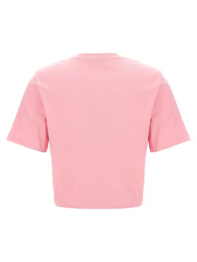 Shop Versace Bropped T-shirt With Embroidered Logo Pin In Pink