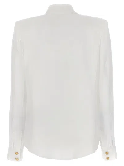 Shop Balmain Logo Button Shirt In White