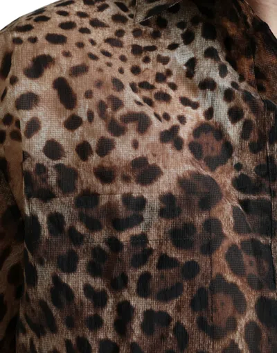 Shop Dolce & Gabbana Brown Leopard Button Down Casual Men's Shirt