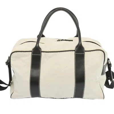 Shop Prada Boston White Canvas Travel Bag ()