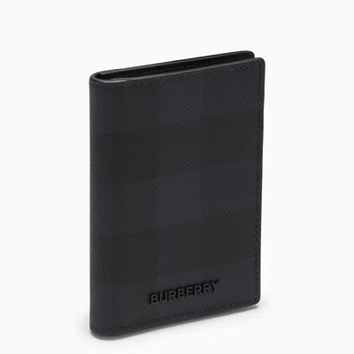Shop Burberry Navy Blue Book Card Holder With Check Motif