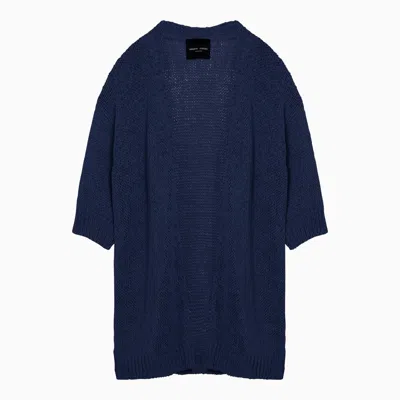 Shop Roberto Collina Navy Blue Cardigan In Cotton Blend Knit