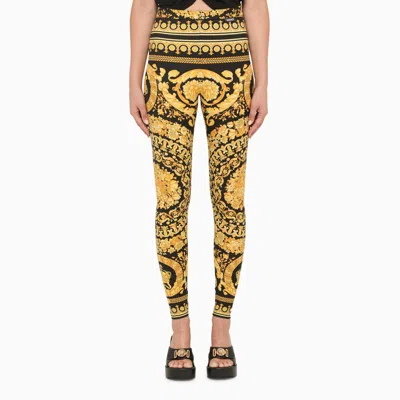 Shop Versace Black And Gold Leggings With Baroque Print