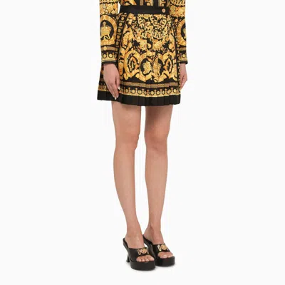 Shop Versace Black And Gold Pleated Silk Mini Skirt