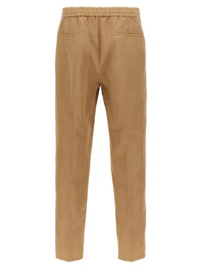 Shop Brunello Cucinelli Linen  With Front Pleats Pants Beige