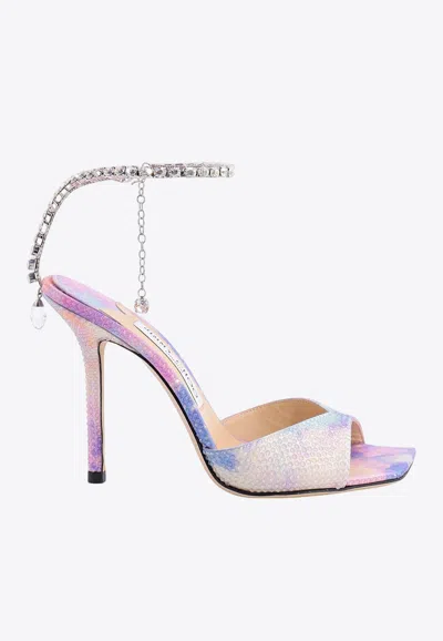 Shop Jimmy Choo 100 All-over Rhinestone Detail Satin Sandals In Multicolor