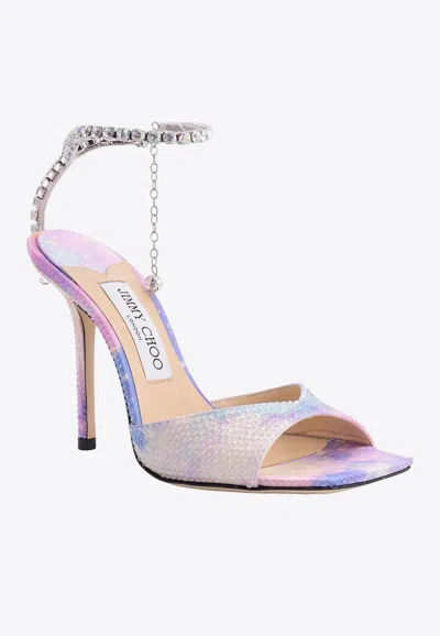Shop Jimmy Choo 100 All-over Rhinestone Detail Satin Sandals In Multicolor