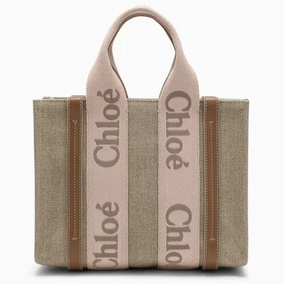 Shop Chloé Chloe Woody Blushy/beige Canvas Bag Women In Pink