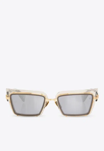 Shop Balmain Admirable Rectangular Sunglasses In Gray