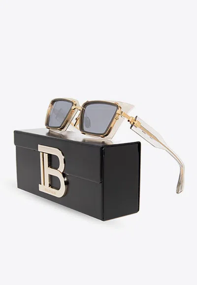 Shop Balmain Admirable Rectangular Sunglasses In Gray