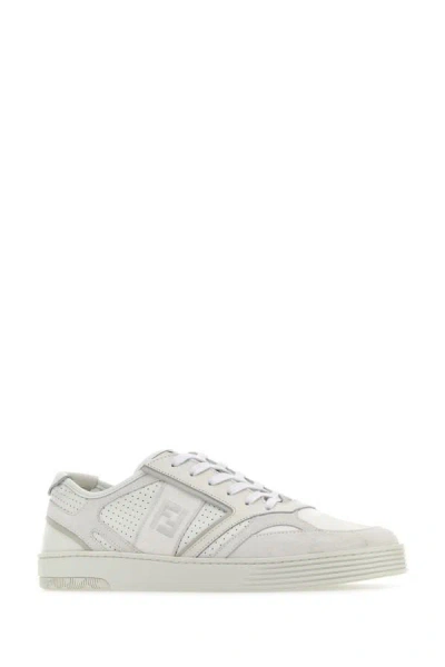 Shop Fendi Man White Leather And Suede Step Sneakers