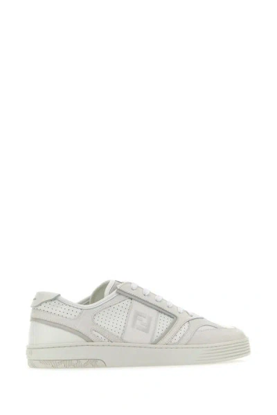Shop Fendi Man White Leather And Suede Step Sneakers