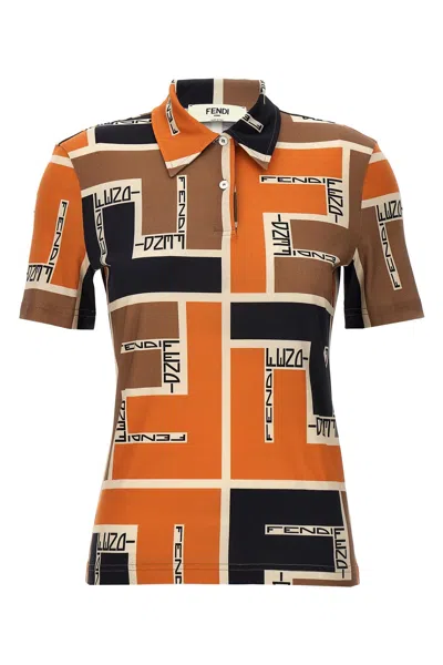 Shop Fendi Women 'maxi Ff Puzzle' Polo Shirt In Multicolor