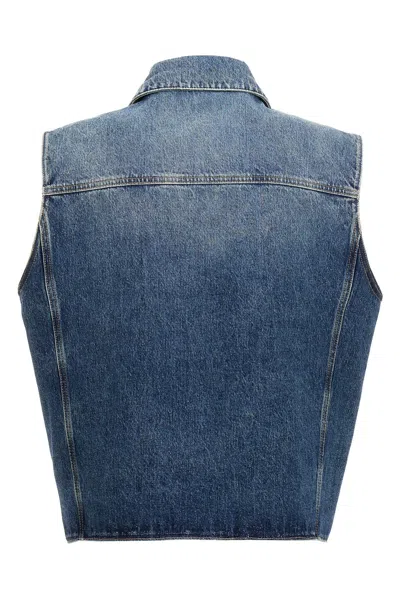 Shop Givenchy Men Logo Embroidery Denim Vest In Blue