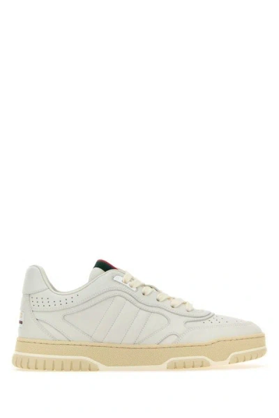 Shop Gucci Woman White Leather Re-web Sneakers