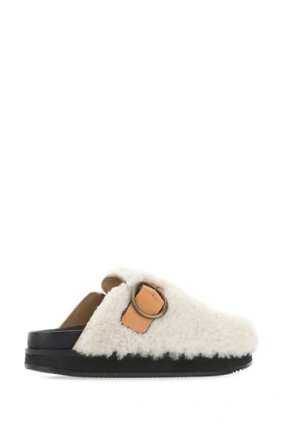 Shop Isabel Marant Woman Ivory Shearling Footb Slippers In White
