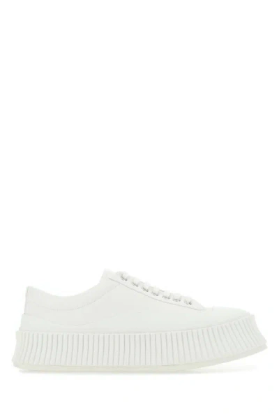 Shop Jil Sander Woman White Canvas Sneakers