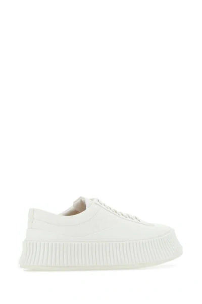 Shop Jil Sander Woman White Canvas Sneakers