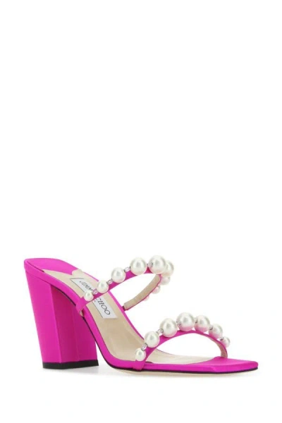 Shop Jimmy Choo Woman Fuchsia Satin Amara 85 Mules In Pink