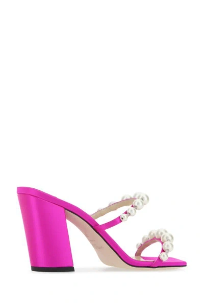 Shop Jimmy Choo Woman Fuchsia Satin Amara 85 Mules In Pink