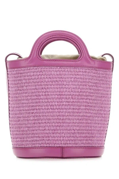 Shop Marni Woman Lilac Leather And Raffia Tropicalia Bucket Bag In Purple