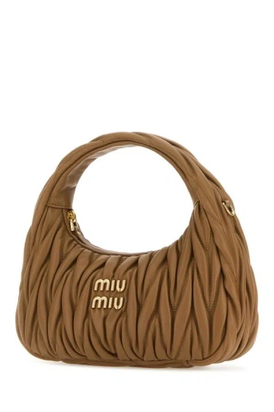 Shop Miu Miu Woman Biscuit Nappa Leather Handbag In Brown