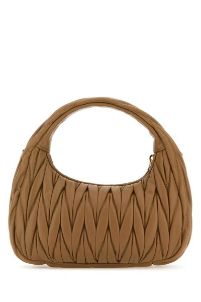 Shop Miu Miu Woman Biscuit Nappa Leather Handbag In Brown
