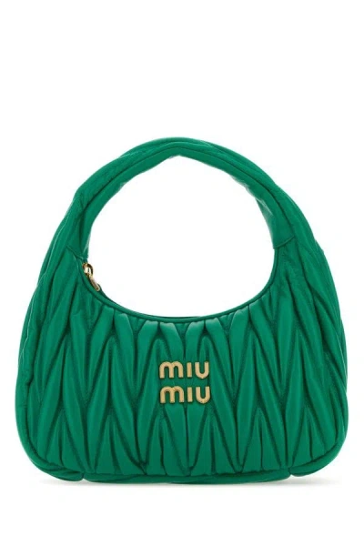 Shop Miu Miu Woman Grass Green Nappa Leather Handbag