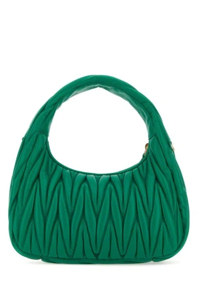 Shop Miu Miu Woman Grass Green Nappa Leather Handbag