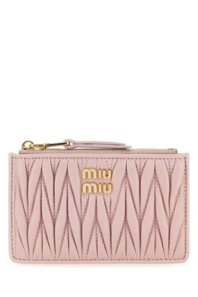 Shop Miu Miu Woman Pastel Pink Leather Card Holder
