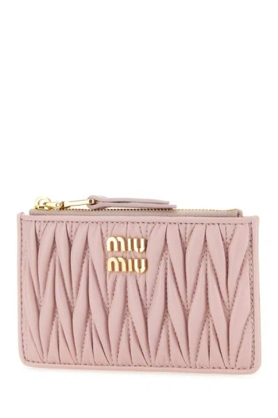 Shop Miu Miu Woman Pastel Pink Leather Card Holder