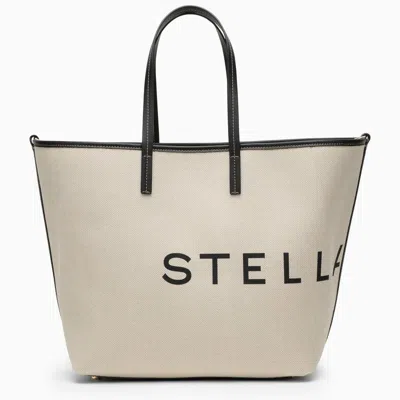 Shop Stella Mccartney Ecru Cotton-blend Tote Bag With Logo Women In White