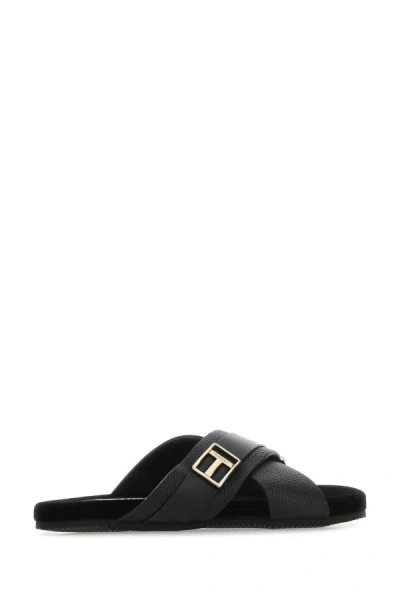 Shop Tom Ford Man Black Leather Slippers