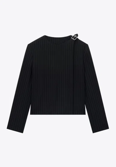 Shop Courrèges Buckled Tailored Pinstripe Jacket In Black