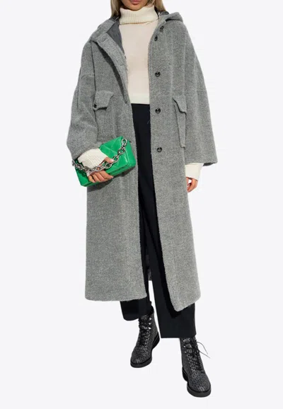 Shop Emporio Armani Button-down Wool Coat With Hood In Gray