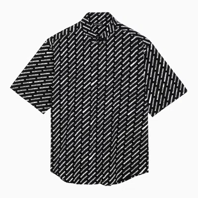 Shop Balenciaga Black Cotton Button Down Shirt With Logo Print