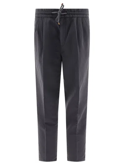 Shop Brunello Cucinelli Trousers With Drawstring And Double Pleats