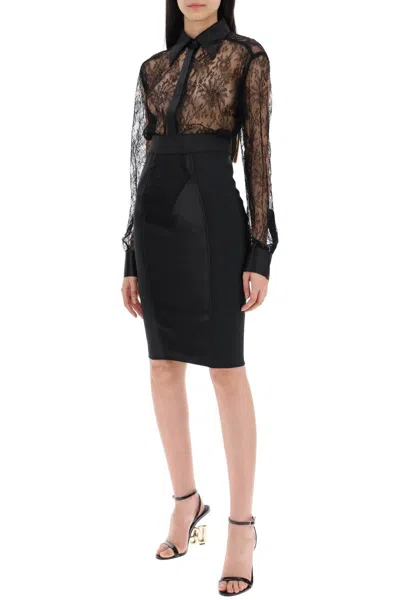 Shop Dolce & Gabbana "mini Satin And Powernet Skirt"