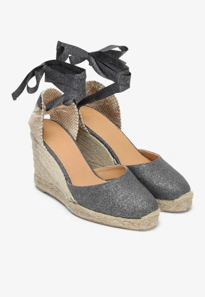 Shop Castaã±er Carina 70 Glittered Espadrilles In Gray