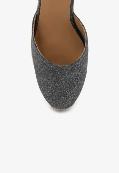 Shop Castaã±er Carina 70 Glittered Espadrilles In Gray