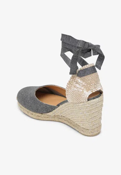 Shop Castaã±er Carina 70 Glittered Espadrilles In Gray