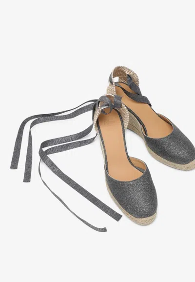 Castaã±er Castaner Lurex Carina Wedge Espadrilles In Gray